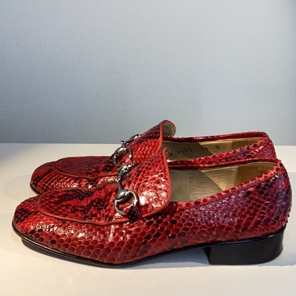 Women’s Gucci Vintage Red Python Leather Horsebit… - image 1
